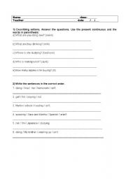 English worksheet: Present Continuous Grammar Exercise