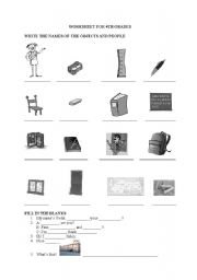 English worksheet: classroom objects