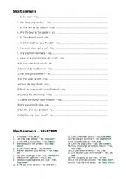 English Worksheet: Short Answers