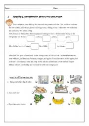 English Worksheet: reading comprehension about food 