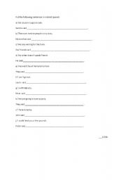 English Worksheet: indirect speech