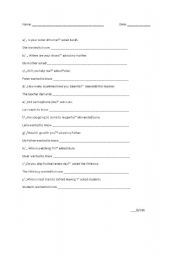 English worksheet: Indirect questions