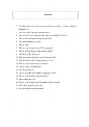 English worksheet: Questions to practise conversation