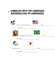 English worksheet: Countries and Nationalities