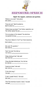 English Worksheet: reported speech