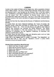 English Worksheet: Reading comprehension about London