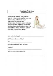 English Worksheet: Health & Nutrition Reading Comprehension