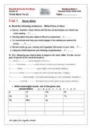 English worksheet: study skills