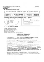 English Worksheet: MYTHOLOGY-HOW SEASONS FORMED BY THE GREEK MYTH