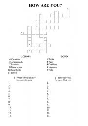 English worksheet: EMOTIONS CROSSWORD