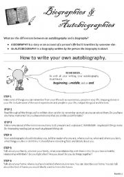 English Worksheet: How to Write an Autobiography