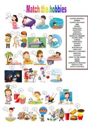 English Worksheet: Hobbies and matching - pictionary