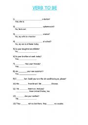 English Worksheet: Verb to be exercises