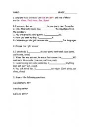 English Worksheet: Can or Cant