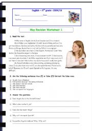 English Worksheet: Present Simple Revision Worksheet #1
