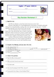 English Worksheet: Present Simple Revision Worksheet #2