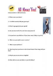 English worksheet: All About You!