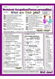 English Worksheet: Worksheet: Occupations (Famous Personalities)