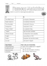 English Worksheet: Famous Matching