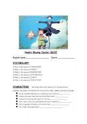 English worksheet: Howls Moving Castle Movie Quiz