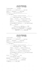 English Worksheet: Listening exercise with song titled Holding On by Avril Lavigne