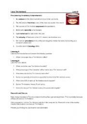 English Worksheet: I Love Tim Hortons   Listening/ Speaking