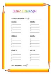 English Worksheet: STEREO CHALLENGE!
