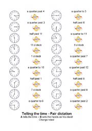 English Worksheet: Telling the time - partner game!