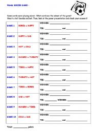 English Worksheet: WORDS SOCCER GAME