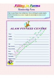 English Worksheet: Filling in Forms - Membership Form -**fully editable