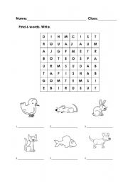 English worksheet: Animals crossword