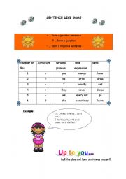 English Worksheet: Sentence Dice Game