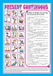 English Worksheet: PRESENT CONTINUOUS - AFFIRMATIVE, NEGATIVE and INTERROGATIVE FORMS (+KEY) - FULLY EDITABLE