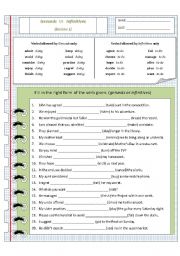 English Worksheet: Verbs followed by Gerunds only or Infinitives only (Exercise 1 and Answer Key)