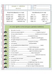 Verbs followed by Gerunds only or Infinitives only (Exercise 2 and Answer Key)