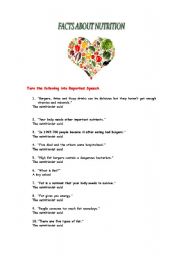 English worksheet: Reported Speech - Facts about nutrition