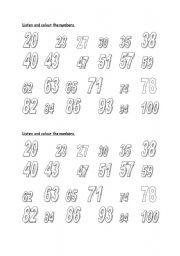 English Worksheet: Colour the numbers