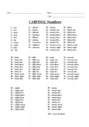 English Worksheet: Cardinal and Ordinal Numbers