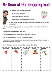 English Worksheet: Mr Bean at the shopping mall - VIDEO SESSION (7:54)