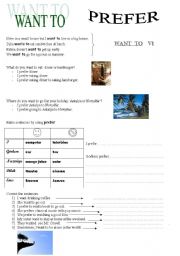 English Worksheet: want to - prefer
