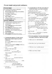 English Worksheet: The Simple Present and Present Continuous