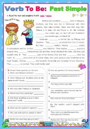 English Worksheet: Verb To Be  -  Simple Past  -  Context: a school play - Cinderella