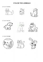 English Worksheet: Color the animals