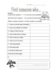 English worksheet: Find someone who...