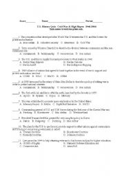 English Worksheet: U.S. History Quiz:  Cold War and High Hopes - The 1950s