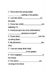 English worksheet: phural noun