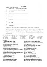 English worksheet: Short Answers Activity