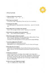 English worksheet: Questions and answers about the family