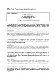 English Worksheet: OPIc [Role Play - Suggesting Alternatives]