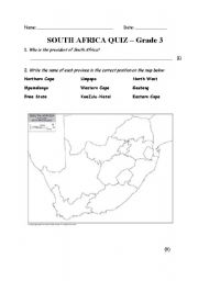 English Worksheet: South Africa Quiz